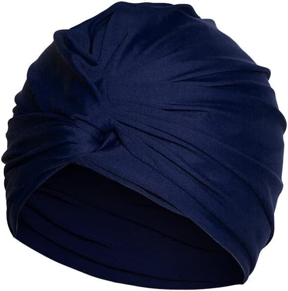 Pleated Fabric Swimming Cap Women Ladies Long Hair Swim Cap Ear Protecting Bathing Cap Elastic Polyester Turban Swim Hat Shower Cap for Beach Spa Non Waterproof, Twisted Beanie Cap Sleep Hat