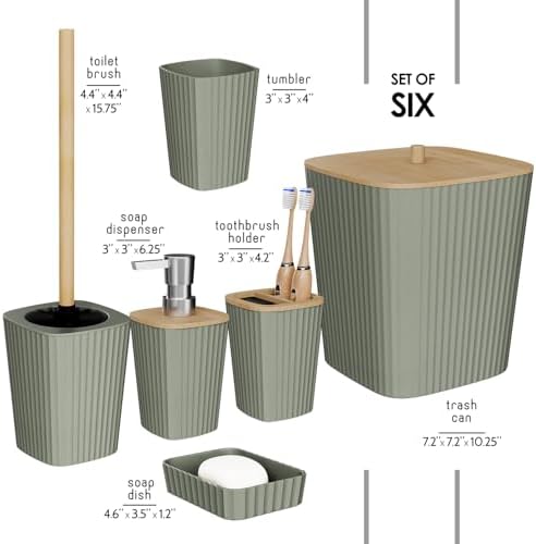 Clara Clark Bathroom Set - Sage Green Bathroom Accessories Set, 6PC Bathroom Accessory Set, Bathroom Sets with Toilet Brush, Trash Can & Soap Dispenser - Image 2
