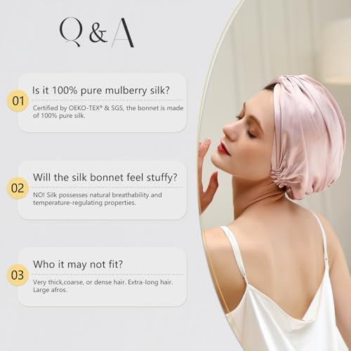 ZIMASILK 100% 22 Momme Mulberry Silk Bonnet for Sleeping Women, Breathable Silk Hair Wrap for Premium Hair Protection - Reducing Friction (1Pc, Gold)