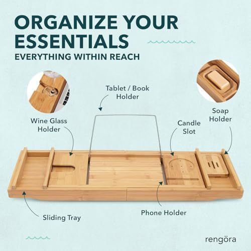 Expandable Bamboo Bath Tray for Tub – 43" Wooden Bathtub Caddy with Shelf – Spa Bathroom Decor & Accessories for Women – Bathtub Tray for Relaxation & Storage - Image 5