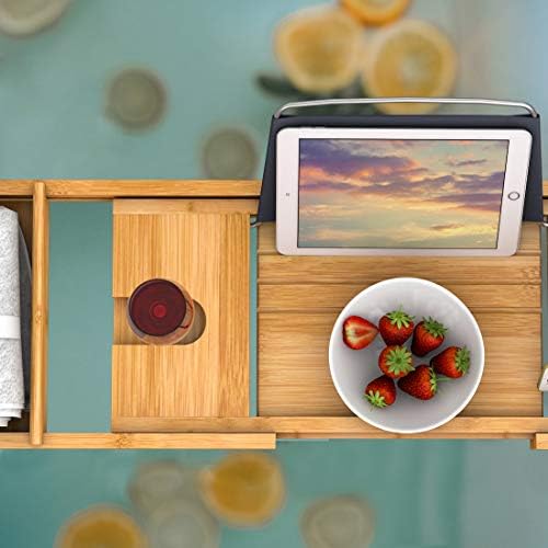 Bath Caddy Tray for Bathtub - Bamboo Adjustable Organizer Tray for Bathroom with Free Soap Dish Suitable for Luxury Spa or Reading - Image 4