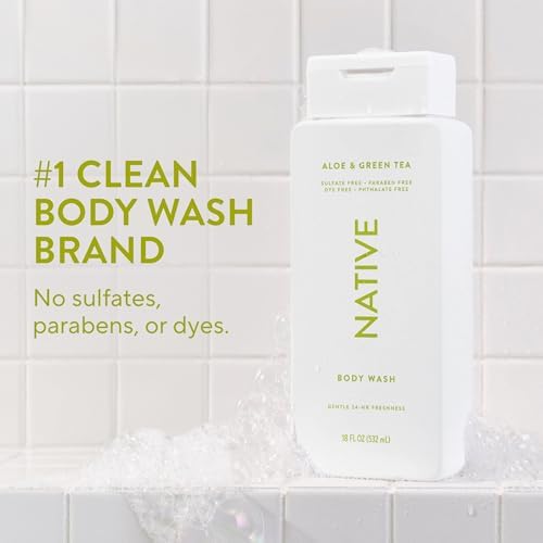 Native Clean Body Wash, Gentle & pH-balanced for Sensitive Skin, 24-Hr Freshness for Women & Men, Vegan & Cruelty-Free, Free of Sulfates, Parabens & Phthalates, Aloe & Green Tea, 18 Fl Oz (Pack of 6) - Image 2