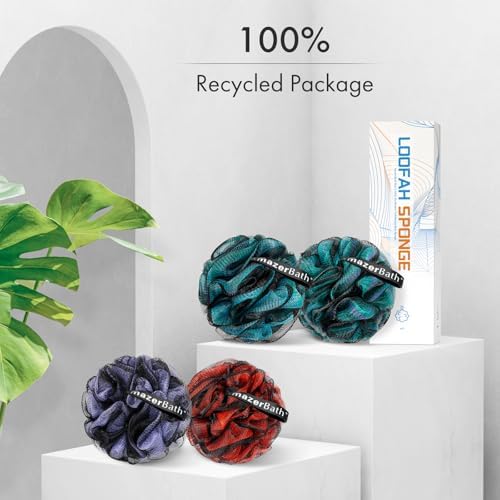 AmazerBath Charcoal Loofah Sponge, Shower Loofah 60g/PCS - Body Scrubber Loofa Set of 4 - Charcoal Blue, Green, Purple & Red, Bath Sponge for Men and Women (Pack of 3) - Image 7