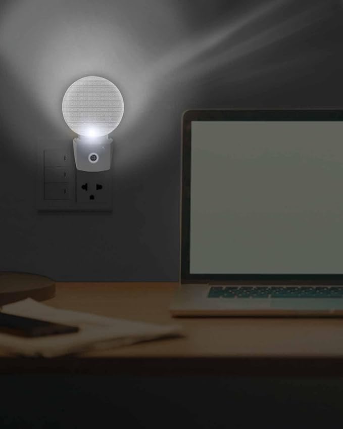 Night Lights Auto Sensor Stripes Grain Night Light Grey Solid Color Round Lamp Plug-in LED Nightlights Dusk to Dawn for Living Room Bedroom Bathroom Hallway Wall Decor