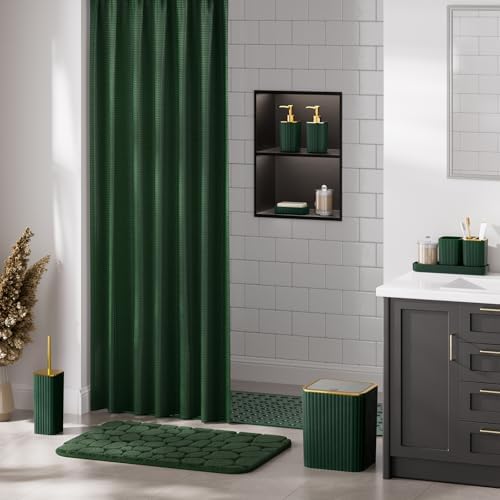 XLHOMO 26PC Bathroom Accessories Set - Gorgeous Green Bathroom Set, Bathroom Accessory Set, Shower Curtain Set with Bathtub Mats for Shower Tub, Trash Can & Soap Dispenser - Image 4