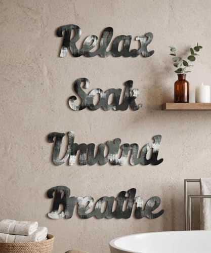 Putuo Decor 4PCS MDF Bathroom Wall Decor Relax Soak Unwind Breathe Signs, Black Gray Spa Wall Art Set for Bathroom Bedroom Laundry Room Yoga Room Home Gift - Image 4