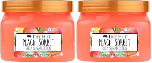 Tree Hut Peach Sorbet Shea Sugar Scrub, Exfoliating, Hydrating & Moisturizing Body Scrub with Shea Butter & Nourishing Essential Oils, Smooth & Soften Skin, 18 oz (Pack of 2) by TreeHut