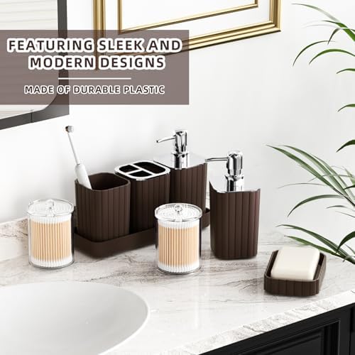 XLHOMO 26PC Bathroom Accessories Set - Gorgeous Brown Bathroom Set, Bathroom Accessory Set, Shower Curtain Set with Bathtub Mats for Shower Tub, Trash Can & Soap Dispenser - Image 5