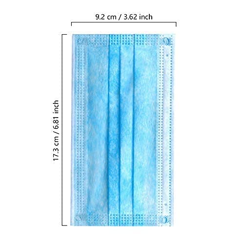 Wecolor 100 Disposable Face Masks for Adults, Outdoor, Hospital, Airport, Farm, Garden, Non-Woven Fabric and Meltblown Fabric, Soft, Comfortable Face Mask, Anti-Fog, Wide Earbands - Blue