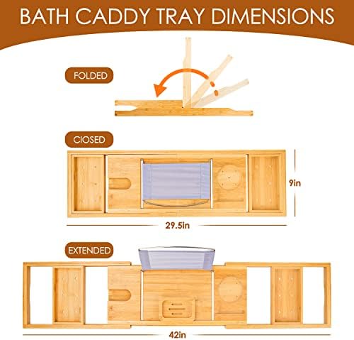Foldable Bathtub Tray Caddy with Soap Dish Adjustable 29.5-43''Beige - Image 4