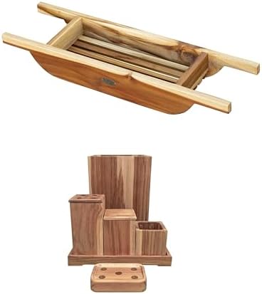 EcoDecors 29 Inch Bathtub Caddy Tray and Eleganto 8 Piece Bathroom Amenities Set by EcoDecors