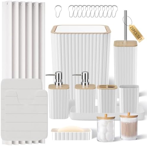 XLHOMO Bathroom Set - 25PC White Bathroom Set with Shower Curtain and Rugs by BetterbathroomwithXLHOME