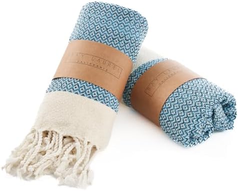 BAY LAUREL Turkish Hand Towel – Pack of 2 | Soft & Absorbent Decorative Towels for Bathroom, Hand, Face, Hair, Gym, Yoga, SPA, Kitchen & Tea | Boho Decor (Turquoise, Diamond 15x26 Inches (Set of 2) by BayLaurel