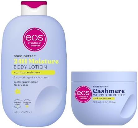 Bundle of eos Shea Better Body Lotion + Whipped Body Butter, Vanilla Cashmere, Weightless Moisture For Dry Skin, Rich Formula and Deep Hydration, Vanilla Body Lotion by eosproducts