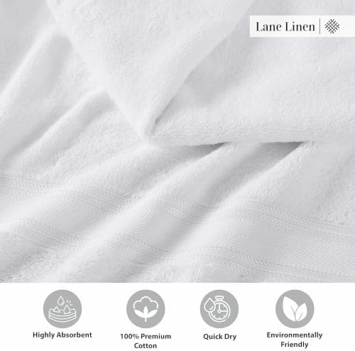 LANE LINEN Bath Towel Set 100% Cotton 3 Piece Soft Absorbent - White - Image 5