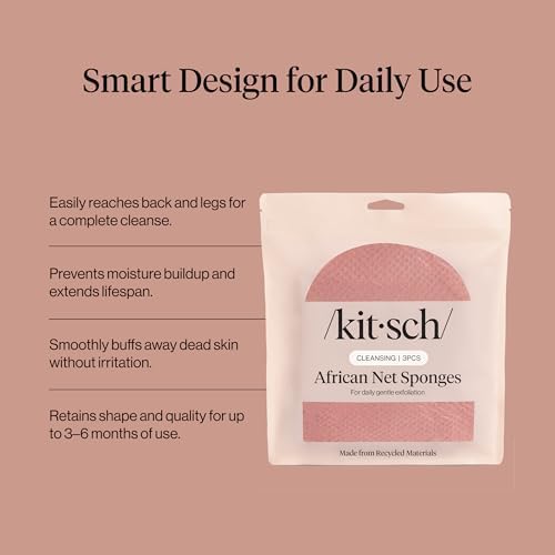 Kitsch African Net Sponge – Exfoliating Body Scrubber – Berry Pink, 3 Pcs - Image 3