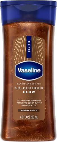 Vaseline Glazed and Glisten Golden Hour Body Gel Oil Glow Vanilla Cocoa Shimmering with Ultra-Hydrating Lipids and 100% Pure Cocoa Butter, 6.8 Oz (Pack of 6) by Vaseline