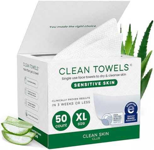 CLEAN SKIN CLUB Sensitive Skin Clean Towels® XL, Ultra-Soft Disposable Face Dry Wipes Infused with Aloe & Glycerin, XL - 1 Pack (50 count) by CLEANSKINCLUB
