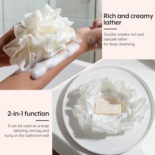 Bath Tools Set, 5 PCS Loofah Washcloth Combo 2-in-1, Suction Cup Bath Ball，Silicone Body Bath Brush with Waterproof Cosmetic Bag, for Body Wash and Smooth Skin - Image 2