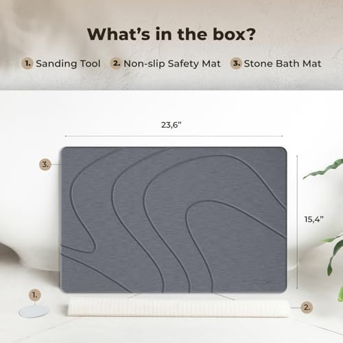 TOSORO - Stone Bath Mat Diatomaceous Earth Shower Mat Non-Slip Super Absorbent Diatomite Stone Bath Mats for Bathroom Floor Quick Drying Natural Easy to Clean (23.5 x 15) - Graphite - Image 6