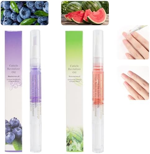 Meschett 2PCS Cuticle Oil Pens for Nail Care,Cuticle Revitalizer Oil Pen with Soft Brush,Cuticle Oil to Prevent Nail Cracking and Dry (Blueberry & Watermelon Flavor) by MESCHETT