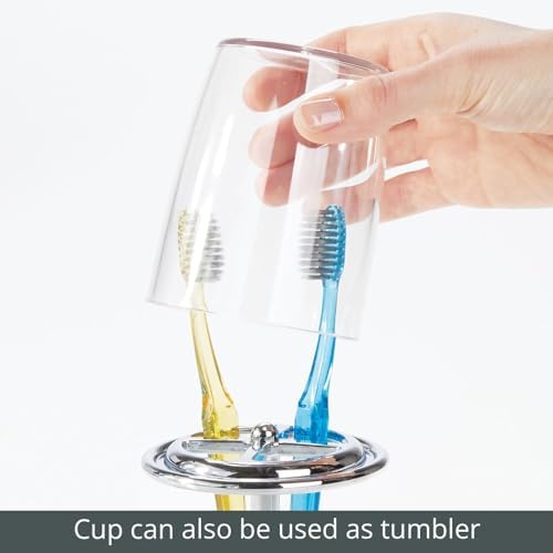 mDesign Plastic Toothpaste and Toothbrush Holder Center with Cup/Cover - Organizer for Bathroom Vanity Countertop - Holds Paste, Floss, Accessories - Hyde Collection - Clear - Image 6