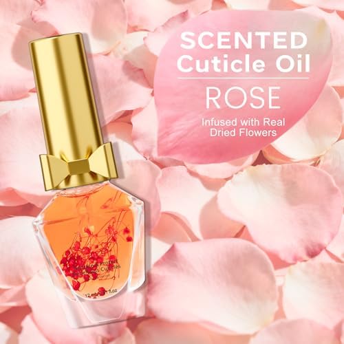 JIASHENG Cuticle Oil, Cuticle Nail Oil Infused with Real Flowers, Rose 12ml - Image 2