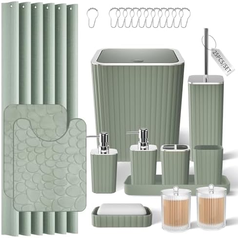 XLHOMO Bathroom Set - Bathroom Set with Shower Curtain and Rugs, Sage Green by BetterbathroomwithXLHOME