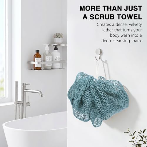 UJFQBH African Net Sponge Authenti, Exfoliating Body Scrubber for Back and Hard to Reach Areas, Gentle Daily Exfoliation for Deep Cleansing, Quick Drying Shower Essential, Aqua Grey 3 Pack - Image 2
