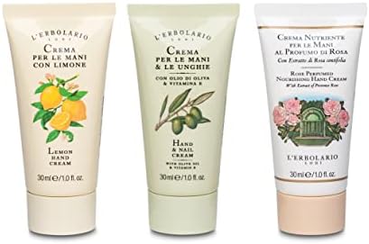 L'Erbolario Hand Cream Collection 2 - Olive Oil Cuticle and Nail Care Lotion - Lemon and Rose Perfumed Moisturizing Hand Lotion for Smooth Skin - 3 Pc by LErbolario