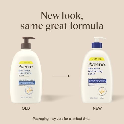 Aveeno Skin Relief Moisturizing Body Lotion Heals Very Dry, Sensitive Skin, Fast-Absorbing Lotion with Soothing Triple Oat & Shea Butter Formula, Fragrance Free Lotion, Non-Comedogenic, 33 Fl Oz - Image 2