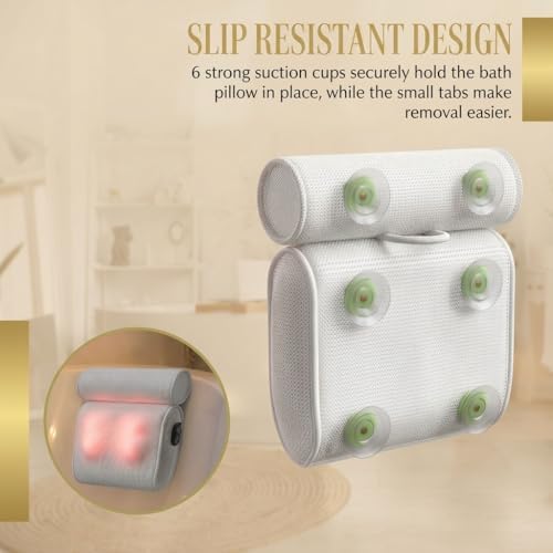 MONET Massaging Bath Pillow — Shiatsu Neck and Back Massager for Tub with 2 Speeds — IPX8 Waterproof Deep Kneading Comfort — 4 Massage Nodes USB-C Rechargeable — Spa Gift for Women — Fits All Tubs - Image 5