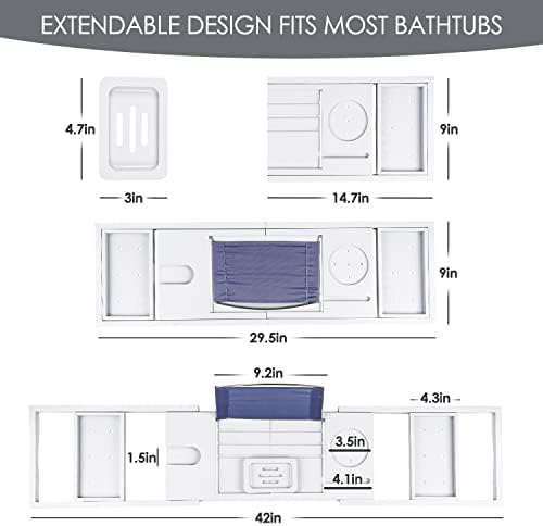 Foldable Bathtub Tray Caddy with Soap Dish Adjustable 29.5-43''White - Image 6