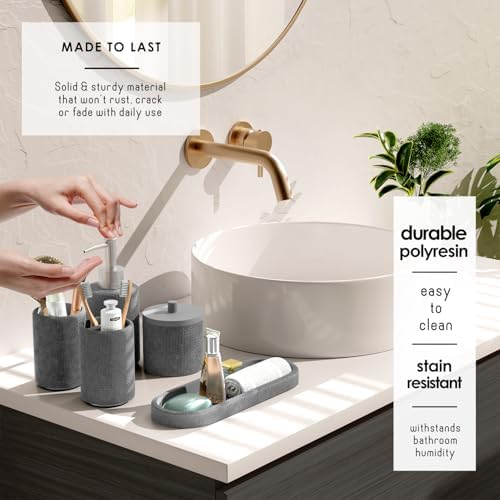 Clara Clark Bathroom Set - Grey Bathroom Accessories Set, 19PC Bathroom Accessory Set, Bathroom Sets with Shower Curtain Set, Soap Dispenser & Toothbrush Holder - Image 3