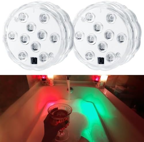 Bathtub Lights, Battery Powered Underwater Glow Light for Bathtime Bath Tub Spa Light Bathroom Shower Light, Bath Accessories for Women Relaxing, Remote Control Color Changing, RGB, 2pcs by Dobertry