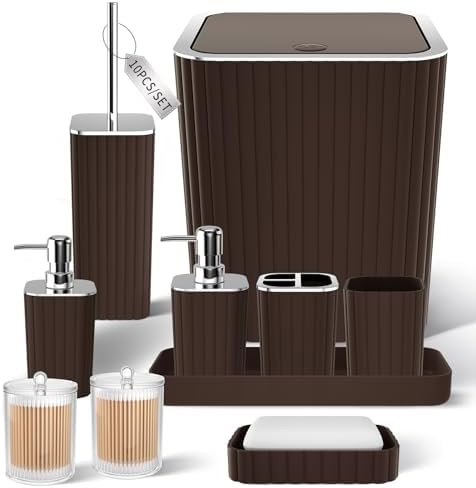 XLHOMO Bathroom Accessories Set - 10PC Gorgeous Brown Bathroom Set by BetterbathroomwithXLHOME
