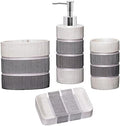 Zahari Home 4pc Modern Line Modern Bathroom Accessories Set Modern Soap Dispenser, Tumbler, Tooth Brush Holder and Dish Soap Holder Luxury Contemporary Grey Decor Unique Design Luxury Bath Set by ZahariHome