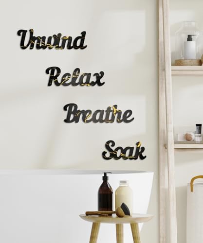 Putuo Decor Black Gold Bathroom Decor, Relax Soak Unwind Breathe Wall Decoration, Modern Marble Style Bathroom Accessories, Rustic Spa Wall Decorations for Home, Bedroom or Living Room - Image 6