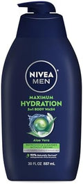 NIVEA MEN Maximum Hydration Body Wash for Dry Skin, Aloe Vera Enriched, 3-in-1 Moisturizing Body Wash, Face and Hair, Paraben Free, Vegan Formula, Bottle, 30 Fl Oz (Pack of 6) by NIVEAMen