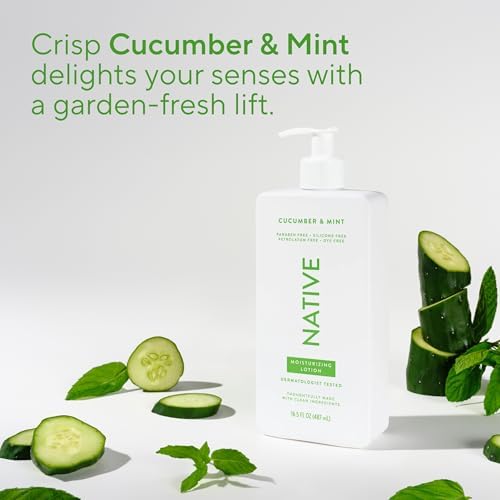 Native Body Lotion Contains Naturally Derived Plant-Based Moisturizers for Women and Men | Restores Dry Skin, Cucumber & Mint, 16.5 fl oz - Image 4