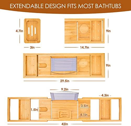 Foldable Bathtub Tray Caddy with Soap Dish Adjustable 29.5-43''Beige - Image 6