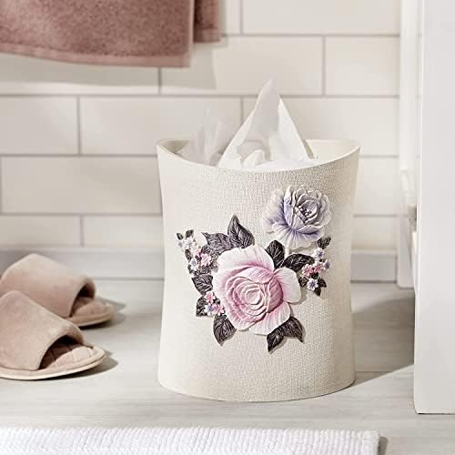 Zahari Home 2pc Michelle Bathroom Set Waste Basket & Tissue Cover Modern Classic Decor Stylish Unique Design Beautiful Floral Bathroom Accessories Set - Image 2
