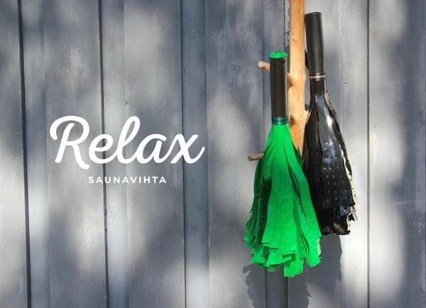 2-Pack of Relax Saunavihta, Handmade Finnish Sauna Whisk, Nordic Sauna Accessories Banya Venik for Massage (2, Green and Glack)