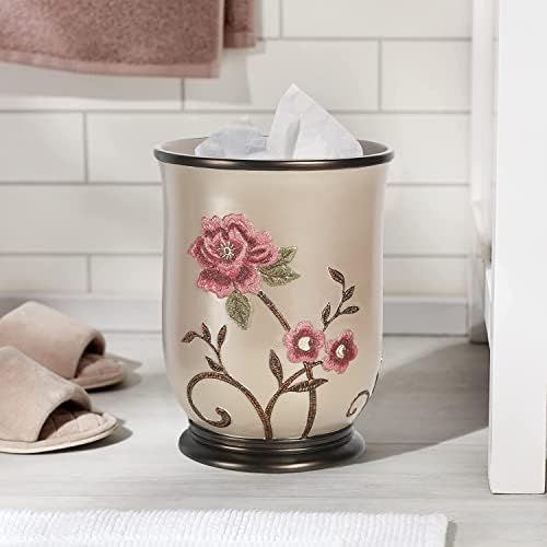 Zahari Home 2pc Larrisa Floral Bathroom Decor Set Waste Basket for Bathroom & Tissue Cover Modern Classic Contemporary Decor Stylish Unique Design Beautiful Bathroom Accessories Set - Image 2