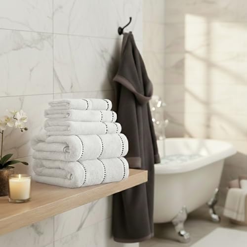 Lavish Home Bathroom Towels Set, Bathroom Accessories, White, Set of 6 - Image 2