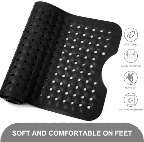 TEESHLY Bath Tub and Shower Mats, Non Slip 40 x 16 Inch Extra Long Bathtub Mat, Machine Washable Bathmat with Drain Holes, Suction Cups for Bathroom Floor, Black - Image 4