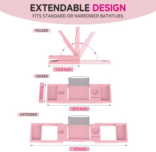 Foldable Bathtub Tray Caddy with Soap Dish Adjustable 29.5-43'' Pink - Image 6