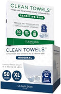 Clean Skin Club Clean Towels XL® Original 50 Ct + Sensitive Skin 10ct Travel Pack Duo, 100% USDA Biobased Disposable Face Towels, Makeup Remover Dry Wipes, Ultra Soft, with Aloe & Glycerin by CLEANSKINCLUB