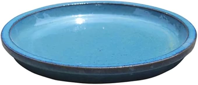 2 Pack Aqua Blue Ceramic 14 Inch Round Saucer, Plant Tray for Indoor Pots, Flower Plant Saucers, Dishes for Plants, Deep Plant Water Tray, Bird Bath Bowl, Holding Water Drips & Soil, Drainage Tray