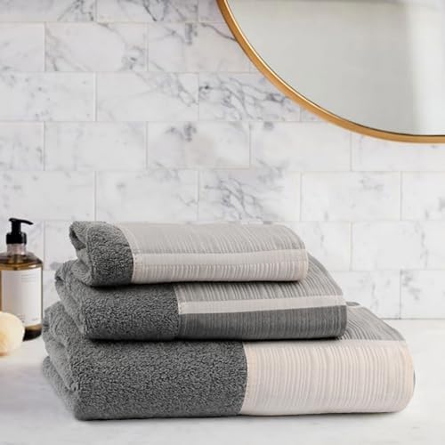 Zahari Home Modern Line Bathroom Towel Set - 3 Piece Set, Modern Design, Luxury Gray Towels - Image 4